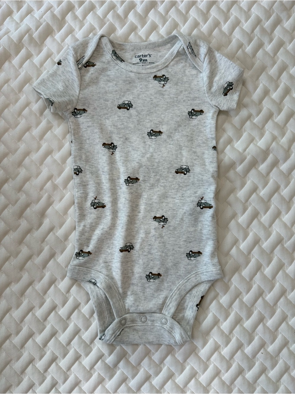 Carter's Light Gray Heather Bodysuit with Tiny Car Print